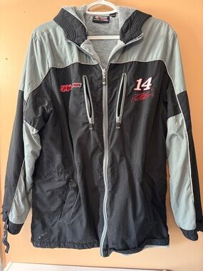 Tony Stewart  vintage LG Black and Gray Hooded Racing Jacket w lining